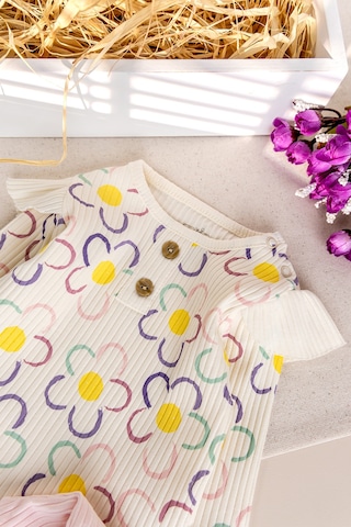 Babymod Çiçek Desenli 100% Pamuk Kız Bebek Pijama Takımı Pembe