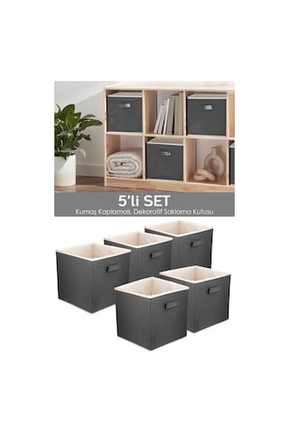 5'li Dolap Içi Düzenleyici , Çamaşır Oyuncak Saklama Kutusu Sepet Organizer 33x30x30 Gri