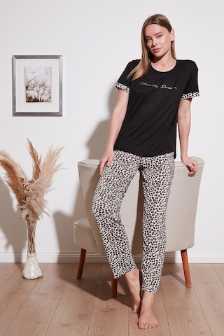 Lela Yumuşak Dokulu Bisiklet Yaka Bayan Pijama Takımı 6097605 Siyah-Leopar