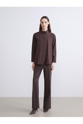Lcw Modest Kahverengi Oversize Poplin Kadın Gömlek Tunik