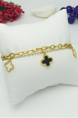 Altın Kaplama Seri Kararmaz Şans Bilekliği Çift Zincir Siya Gold Altın