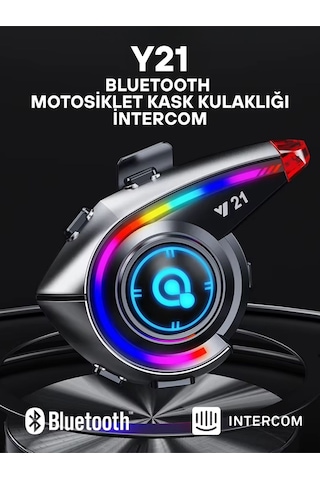 Y21 Rgb Işık Efektli İntercom Bluetooth Motosiklet Kask Kulaklığı İntercom Kulaklık