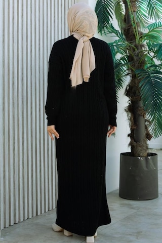 Brc2440siyah-bisiklet Yaka Örme Triko Elbise Siyah