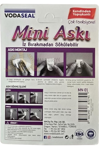 Vodaseal İz Bırakmadan Sökülebilir Mini Askı - 20 Parça - Şeffaf Şeffaf