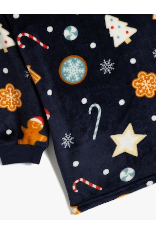 Koton Yılbaşı Desenli Kapşonlu Polar Sabahlık Lacivert Desenli 5wlk70016mk 7d2 Lacivert