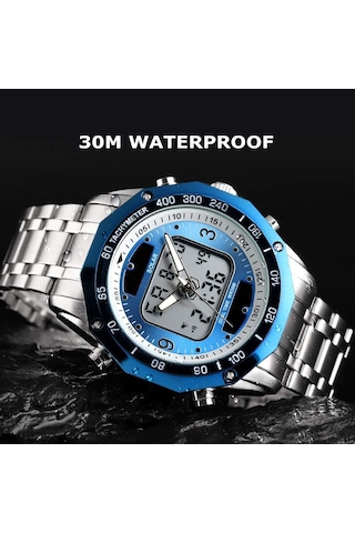 Erkekler Güneş Enerjili Kuvars Paslanmaz Çelik Analog Dijital Bilek Erkekler Mavisi Mavi