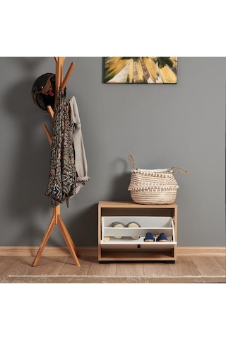 Just Home Aspendos Düşer Tek Kapak Ayakkabılık - Safir Meşe / Beyaz Safir Meşe / Beyaz Beyaz - Safir Meşe