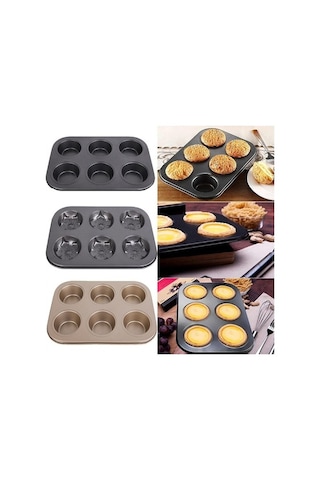 Fastbuy Silikon Kek Kalıbı Seti - 6 Adet Muffin Tepsisi - Paslanmaz Çelik Fırın Kabı - Kek Ve Çörek Yapımı Kolay Temizlenir Gri