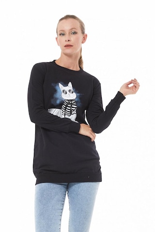 Kedi Baskılı Sıfır Yaka Siyah Kadın Sweatshirt-xl Siyah