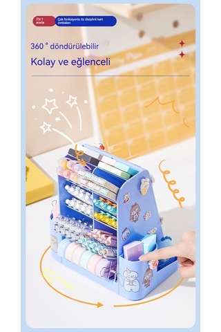 Hqgoodstore Yeni Masaüstü Öğrenci 360 Derece Döner Çok Fonksiyonlu Öz Disiplinli Öğrenme Erkek Ve Kız Kart Zımbalayıcı Mavi Çok Fonksiyonlu Öz Disiplinli Döner Kalem Tutucu Yükseltme-mavi