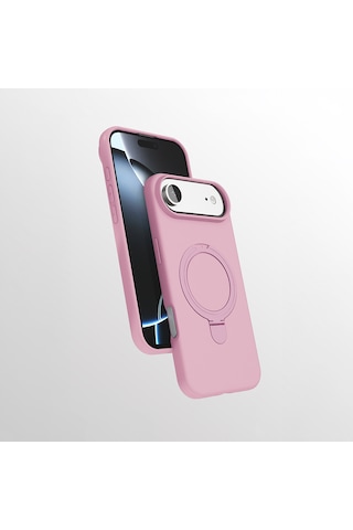 Apple Uyumlu iPhone 17 Air Kılıf M-safe Şarj Özellikli Standlı Zore Samara Kapak Pembe