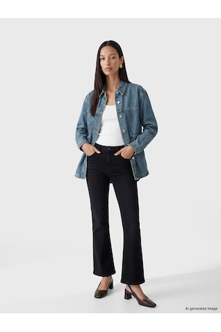 Lcw Everyday İndigo Gömlek Yaka Oversize Kadın Jean Ceket