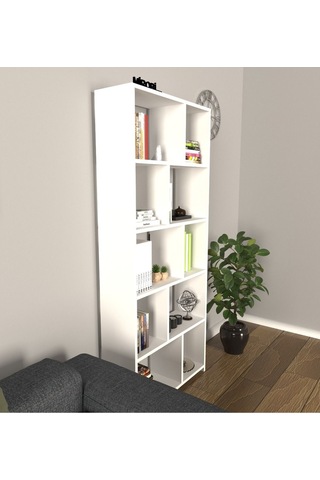 Cordoba 5 Raflı 10 Bölmeli Kitaplık Dekoratif Modern Kitaplık, Beyaz