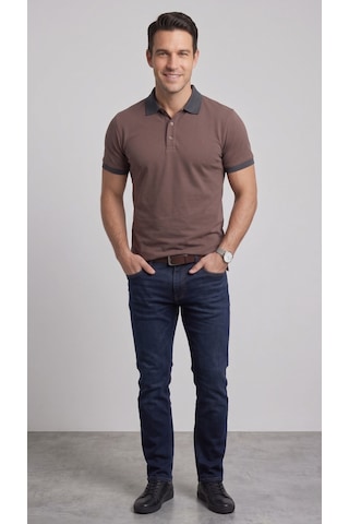 Efor Comfort Fit Rahat Kalıp %100 Pamuk Kıvrılmaz Yaka Lacivert Kahverengi Polo Yaka Tişört Ts 931 Laci-kahve