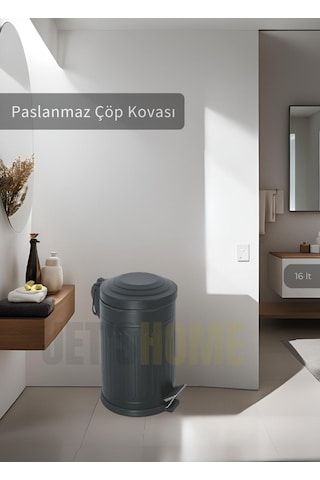 Jet's Home Pedallı Banyo Çöp Kovası Paslanmaz 16 Lt Mutfak Çöp Kutusu Siyah Siyah
