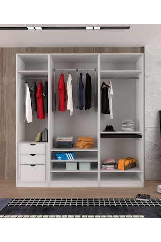 Kapaklı Boydan Aynalı 230/245 Cm Tavana Kadar Gizli Çekmeceli Parlak Beyaz Rengi