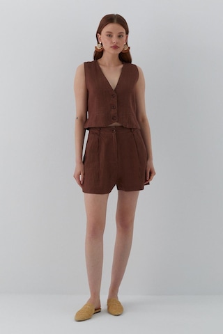 Cepkenli Şortlu Keten Takım Kahverengi Kahverengi