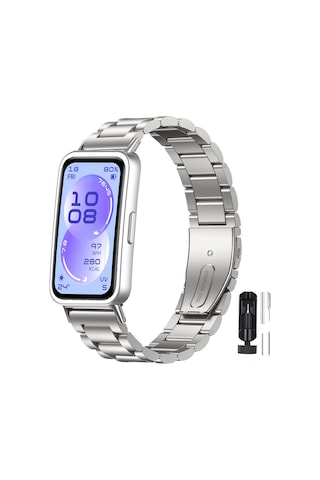 Huawei Band 11 / 11 Pro Uyumlu Kordon Paslanmaz Döküm Çelik Metal Baklalı Kordon