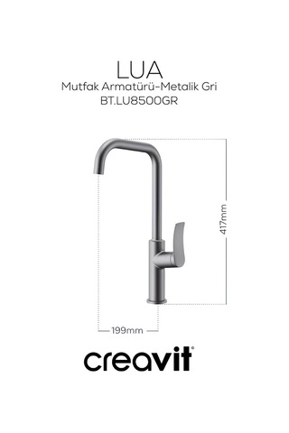 Creavit Lua Metalik Lavabo Banyo Eviye Bataryası 3'lü Set LU1500GR-LU2500GR-LU8500GR Gri