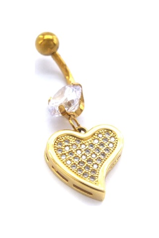 Ferizz Altın Kaplama Zirkon Taşlı Kalpli Piercing Prc-118 Altın