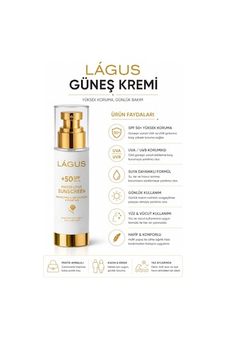 Lágus Uva/Uvb Suya Dayanıklı Koruyucu Güneş Kremi SPF50+ 100 ML