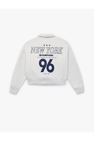 Koton Regular Fit Uzun Kollu Cepli Baskılı Şardonlu Fermuarlı Sweatshirt Kar Melanj 6sal10228ık Gri Melanj