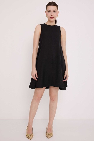 Gabria Sıfır Kollu Keten Elbise Siyah