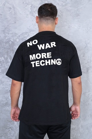 Technomonkey Unisex Siyah Oversize No War More Techno Baskılı Tişört