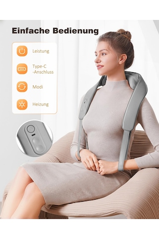 Knqze Shiatsu Masaj Aleti 4d, 2026 Isı İle Kablosuz Boyun Masajı, Geliştirilmiş Grafen Isıtma, Boyun, Omuz, Sırt İçin 4d Shiatsu Derin Yoğurma Boyun Masajı, Erkekler İçin Hediyeler, Gri
