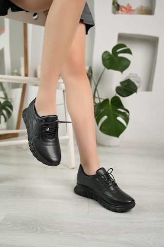 Nesil Shoes Acr 40 Siyah Lastik Bağlı Kadın Ayakkabı-siyah Siyah