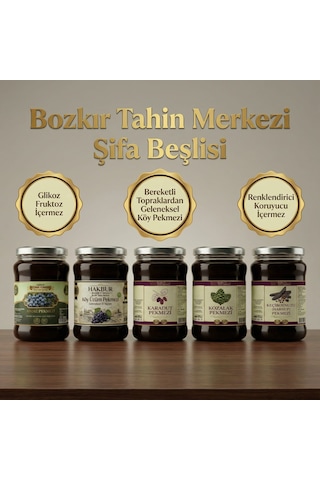 Bozkır Tahin Merkezi Üzüm + Karadut + Keçiboynuzu + Andız + Kozalak Pekmezi 5 x 800 G