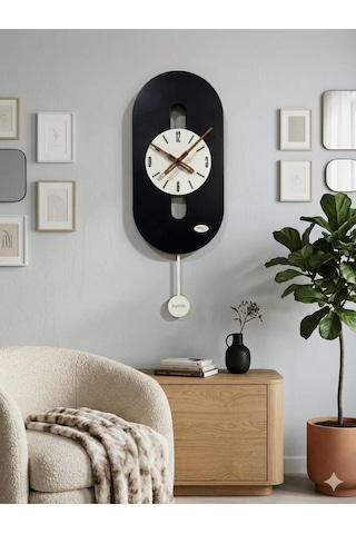 Rio Ahşap Salon Duvar Saati Pilli Ledsiz Quartz Ultra Sessiz Mekanizma 26 Cm X 70 Cm Siyah