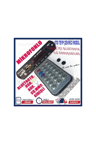 Bluetoothlu Araç Oto Teyp Aux Usb Sd Tf Çevirici Dönüştürücü 12v N11.285