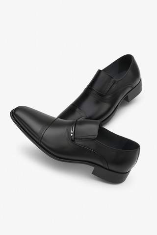Growish Gr0114 Hakiki Antik Deri Tokalı Pvc Taban Erkek Business Siyah Klasik Baba Ayakkabısı Siyah