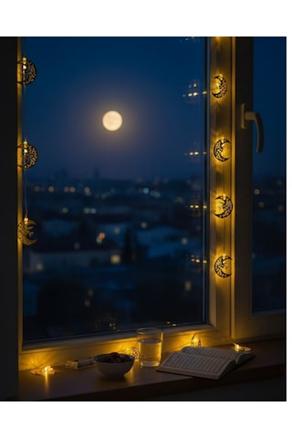 Muratech Ramazan Minare Detaylı Hilal Led Işık Günışığı Sarı Metal Süs 2 Adet