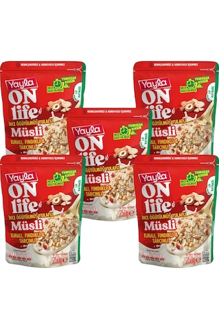 Yayla Onlife Elmalı Fındıklı Ve Tarçınlı İnce Öğütülmüş Yulaflı Müsli 250 G X5