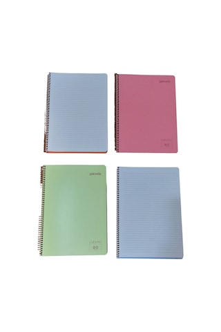 4 Adet A4 Kareli 80 Yaprak Telli Defter Pastel Renkler Sert Plastik Kapak Göz Yormayan Krem Renk Çizgili