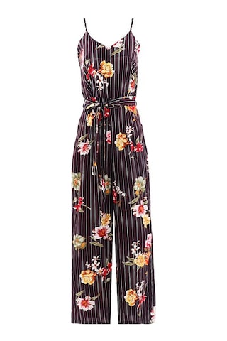 Suntek Bayan Çizgili Spagetti Kayışı Tulum Kolsuz Uzun Siyah