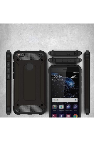 Huawei P10 Lite Silikon Armor Hybrid Zırh Kılıf Siyah