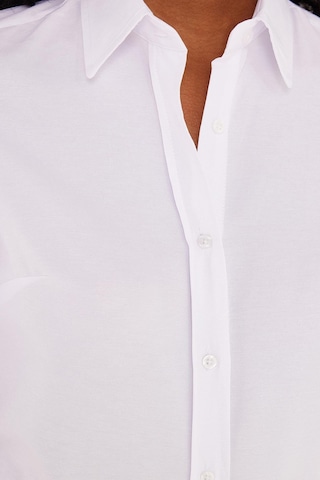 Tudors Kadın Slim Fit Dar Kesim Uzun Kollu Pamuklu Vücuda Oturan Dokulu Beyaz Basic Gömlek-35317 Beyaz