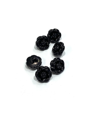 İtalyan Hırka Yelek Düğmesi / Gül Model / 6'lı Set / Siyah / 1.6 Cm / İgd1
