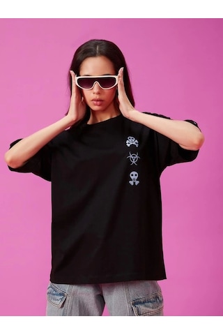 Modi Baskılı Oversize T-shirt - Siyah - Mymg146040