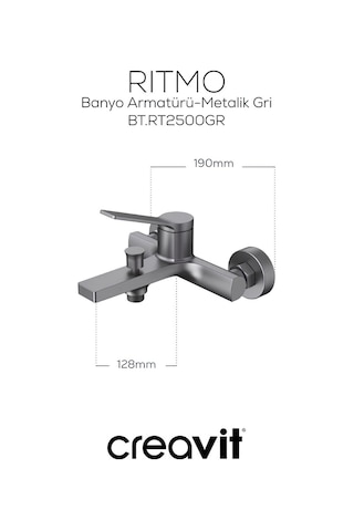 Creavit Ritmo Metalik Lavabo Banyo Eviye Bataryası 3'lü Set RT1500GR-RT2500GR-RT8500GR Gri