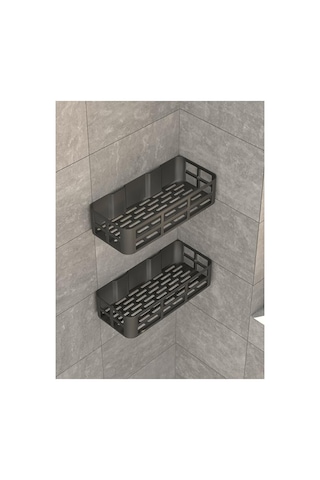 Deyhome Evo 2li Yapışkanlı Duvar Organizer Siyah Banyo Duş Rafı S