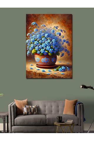 Kanvas Tablo Çini Vazoda Mavi Çiçekler 50cmx70cm