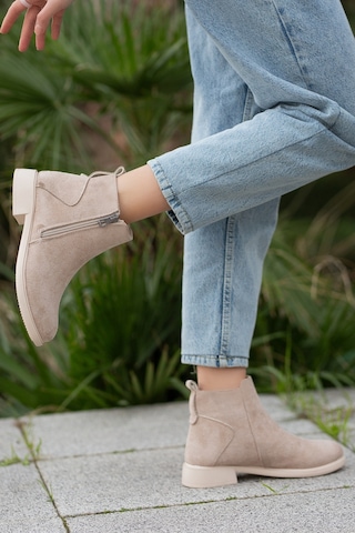 D404 Garantili Soğuk Geçirmez Kışlık Kadın Bot & Bootie Vizon-Süet