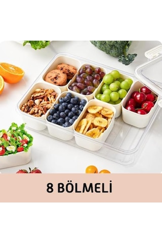8 Bölmeli Kilitli Kapaklı Taşınabilir Atıştırma Kabı, Kahvaltılık, Piknik Seti, Çok Amaçlı Saklama Kapları Krem 1 Adet