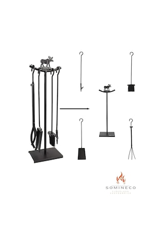 5 Li Lüx Ithal Metal Geyik Motif Kabartmalı Şömine-soba Maşa Takımı Aksesuar Seti Sg-015
