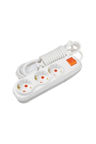 3 Adet-3'lü Anahtarlı Grup Priz 2 Metre Kablolu - Çocuk Korumalı Topraklı Uzatma Prizi 3x1 Mm² Yumuşak Ttr Kablo Beyaz Çoklupriz 0