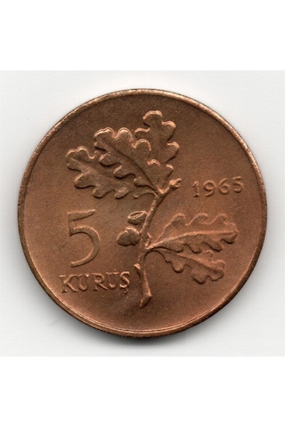 5 Kuruş 1965 Çil Eski Madeni Para